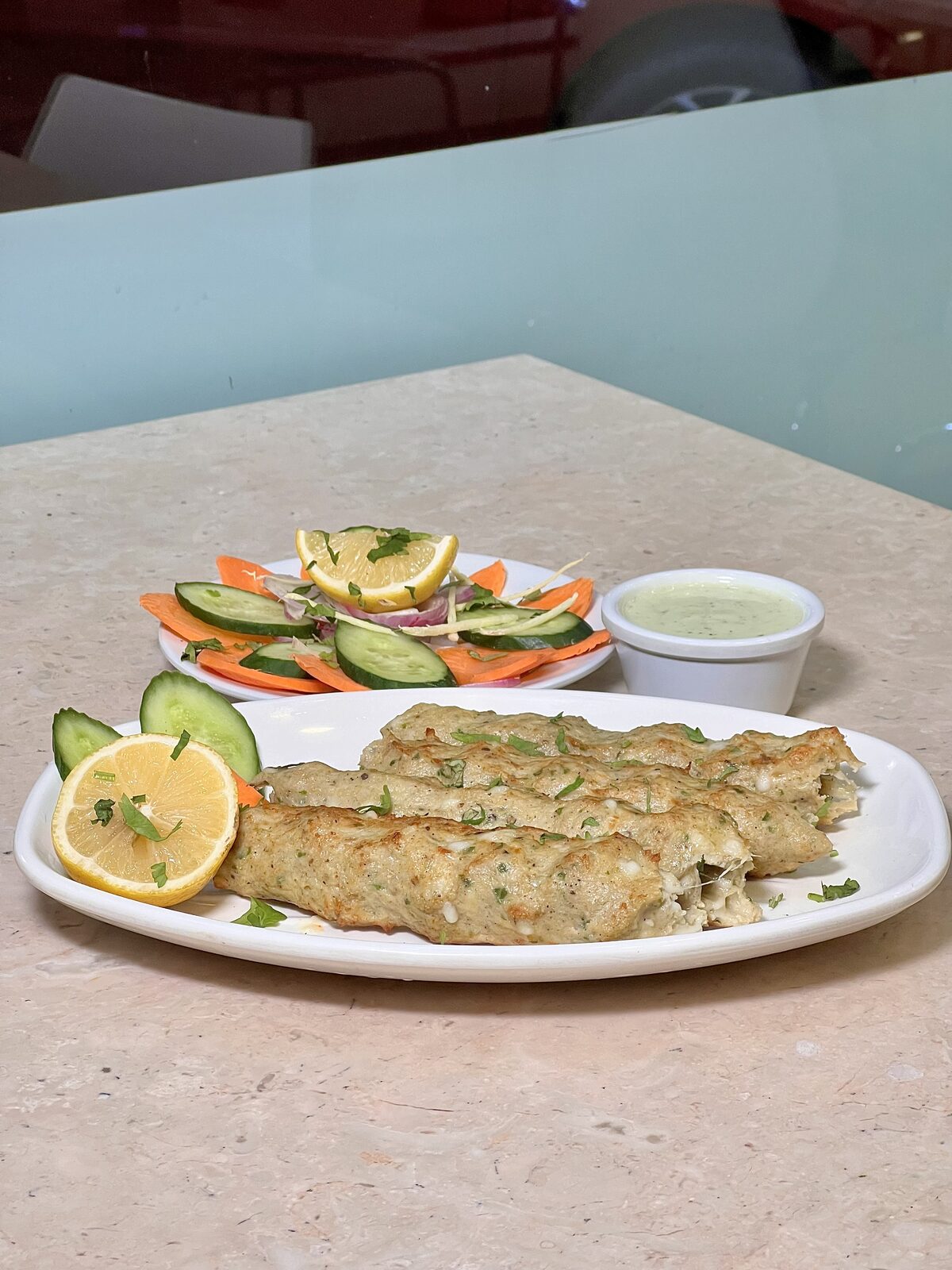 Grilled chicken cheese seekh kabab rolls